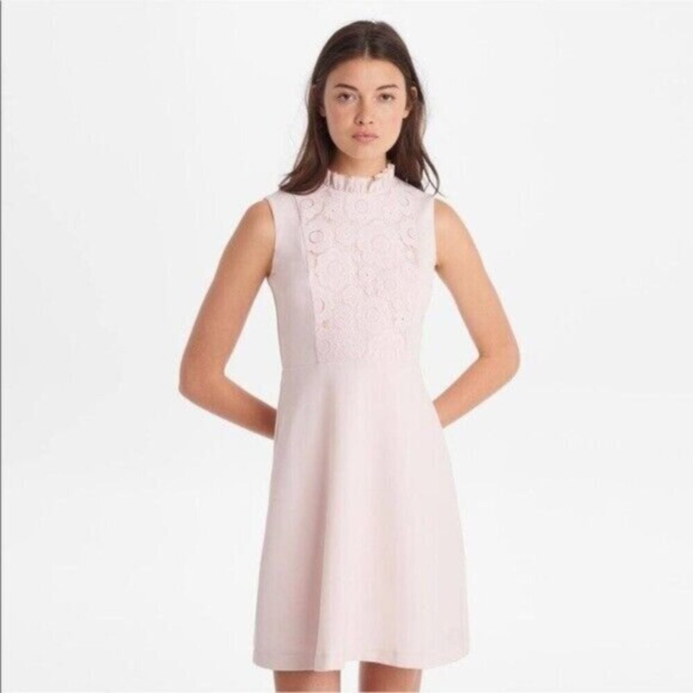 Karl Lagerfeld Womens Pink Ruffle Floral Lace Cocktail A Line Dress SZ 8 NWT